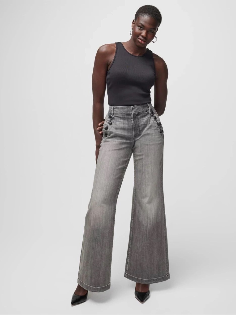 White House Black Market Gray Mariner Coin Jeans Trousers Wide Leg Soft Size 6 - Picture 4 of 15